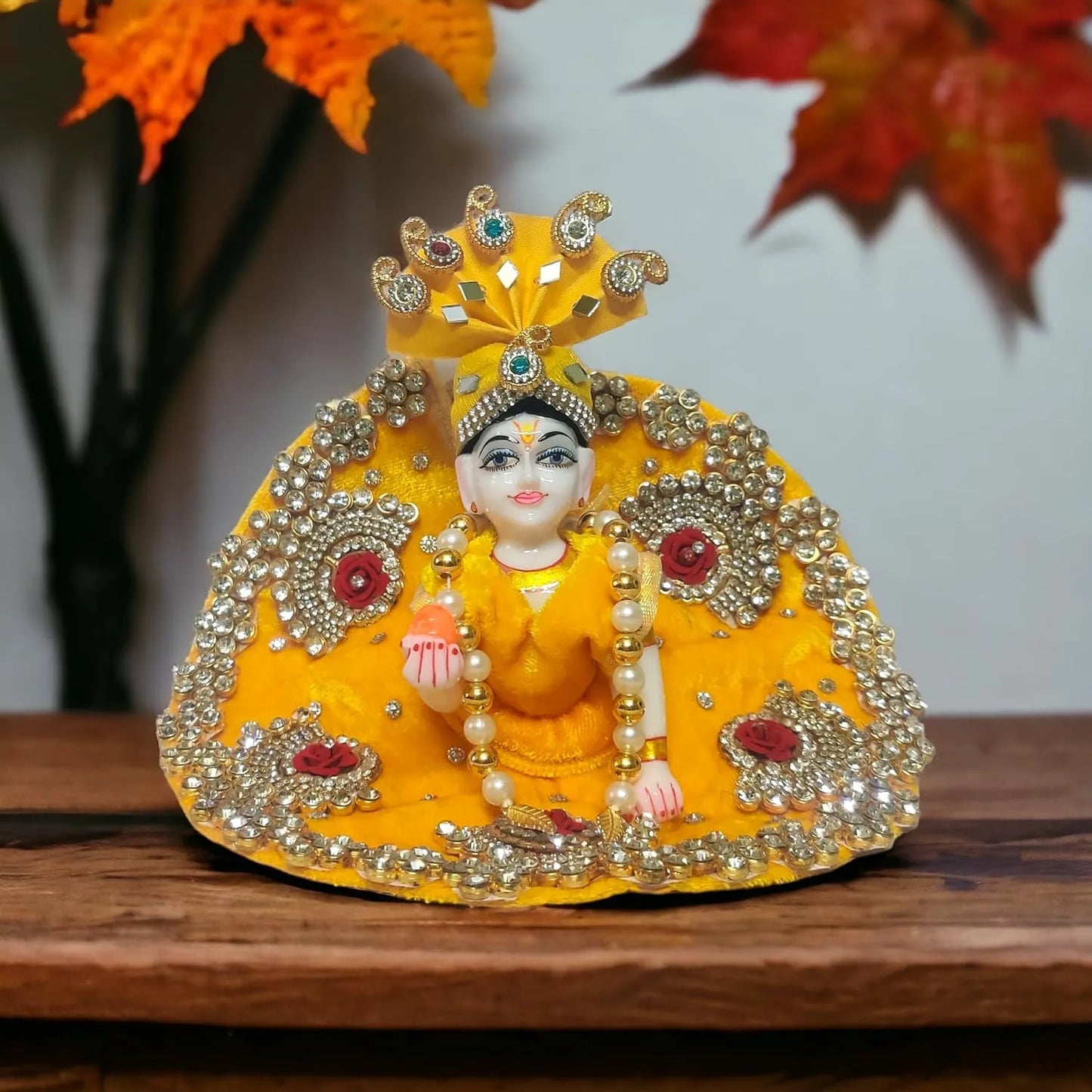 Laddu Gopal Ji Heavy Designer Velvet Poshak | Thakur Ji Dress With Pagdi ( Yellow )