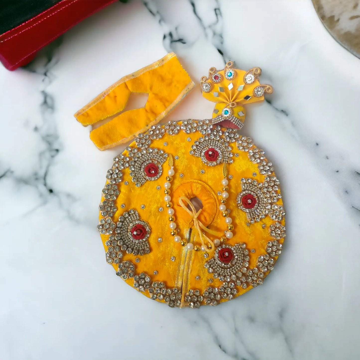 Laddu Gopal Ji Heavy Designer Velvet Poshak | Thakur Ji Dress With Pagdi ( Yellow )