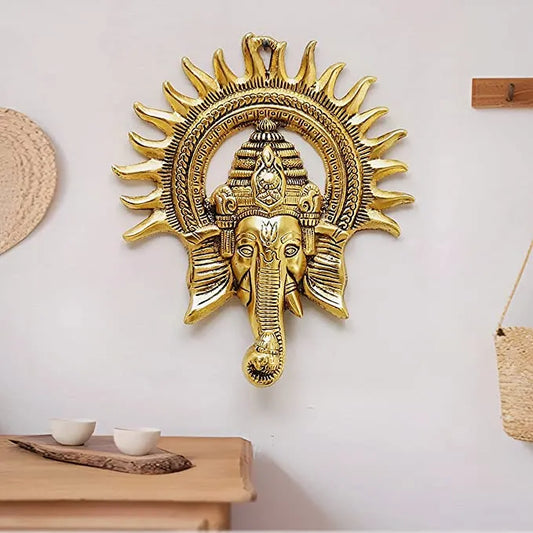 Vedic Paradise Metal Ganesha ji Murti | Ganpati Wall Hanging Sculpture | Lord Ganesh Idol Lucky Feng Shui Wall Decor (Gold) Home Decoration Items