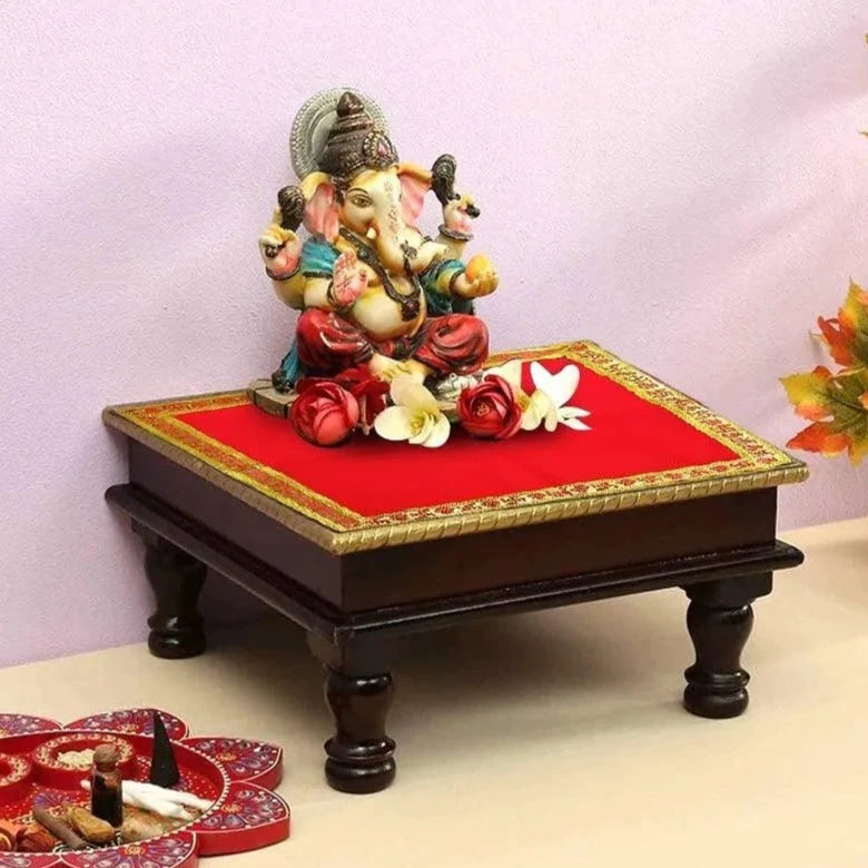red velvet chowki aasan swastik lace