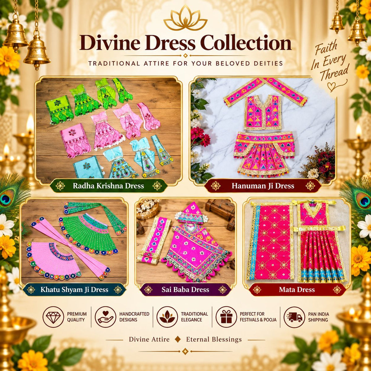 God dresses and poshak for Laddu Gopal, Hanuman ji, Khatu Shyam ji and Mata Rani at Vedic Paradise