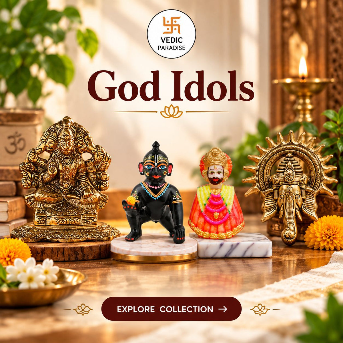 God idols and murti online - Ganesh ji, Radha Krishna and Hanuman ji idols at Vedic Paradise