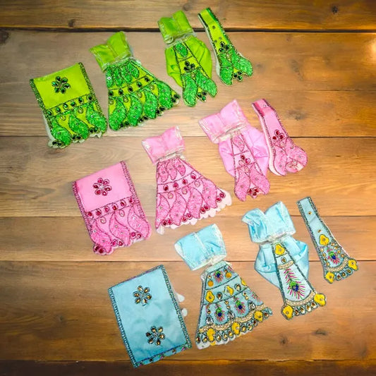 Radha Krishna Embroidery Lace Work Dress ( Set of 3 )