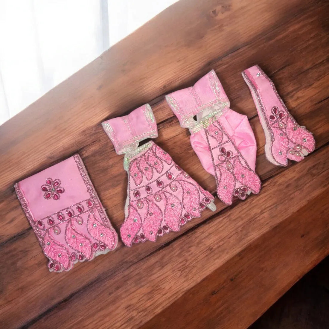 Radha Krishna Embroidery Lace Work Dress ( Set of 3 )