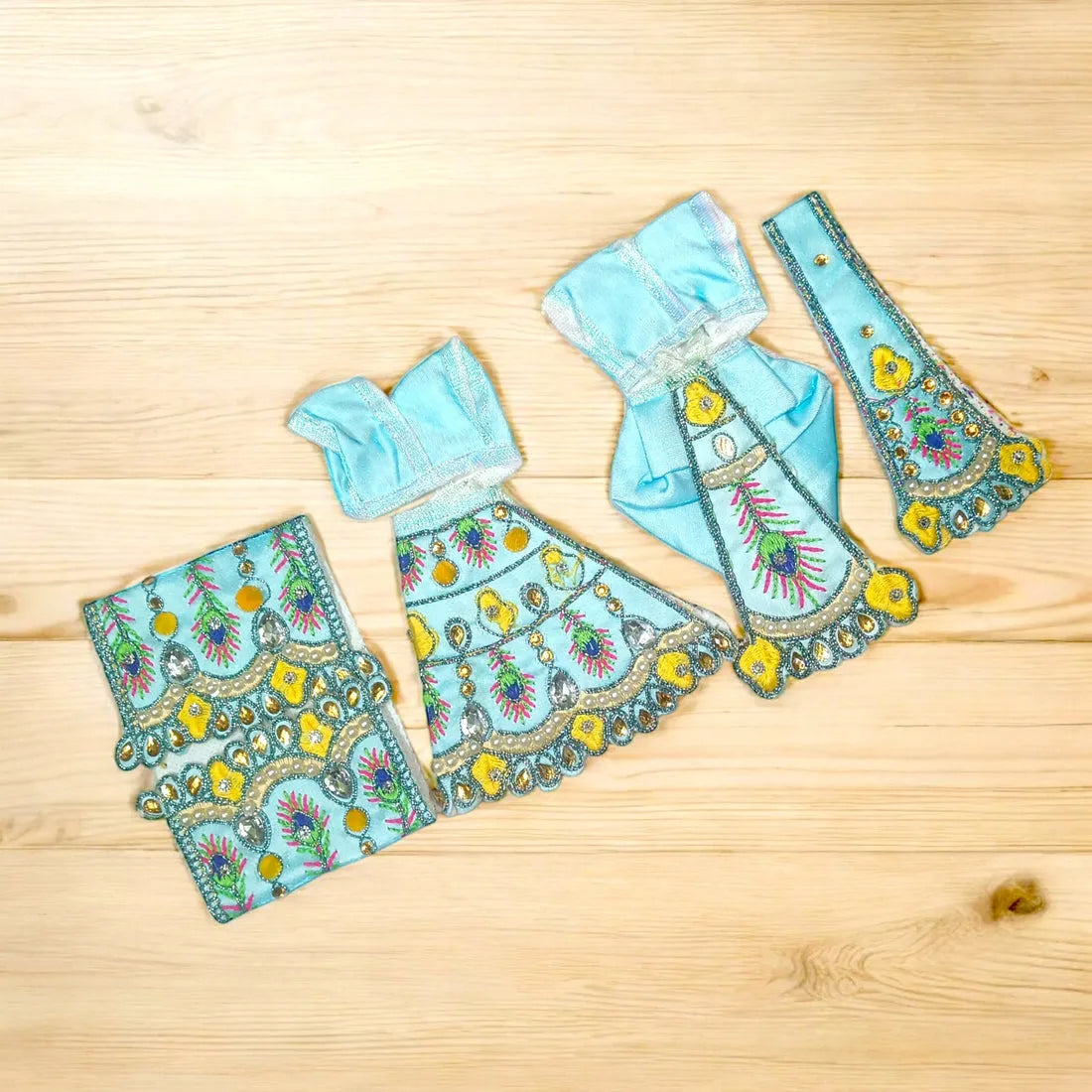 Radha Krishna Embroidery Lace Work Dress ( Set of 3 )