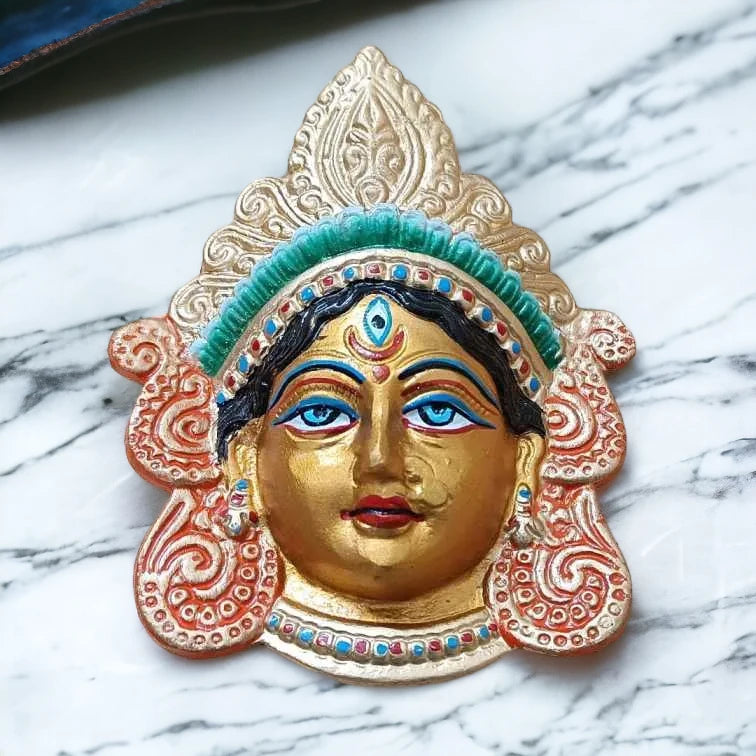 Goddess Maa Durga Face Mask | Aluminium Lord Durga Mata Face Idol Showpiece