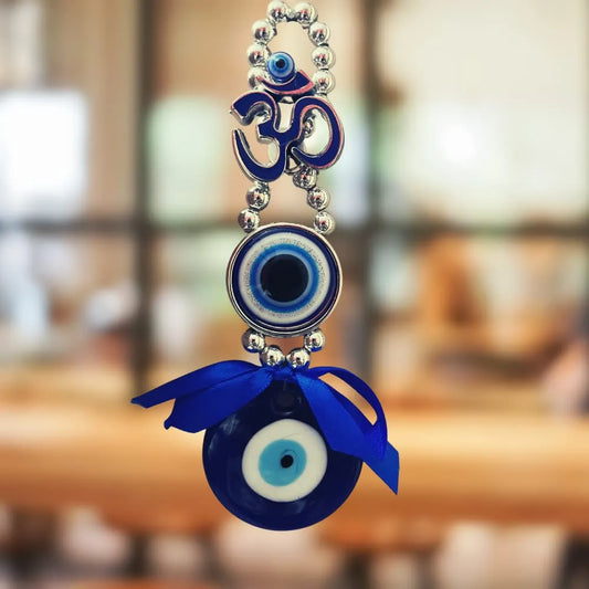 Hanging OM Evil Eye for Car & Door/Office Hanging Good Luck and Prosperity (Color : Silver & Blue)