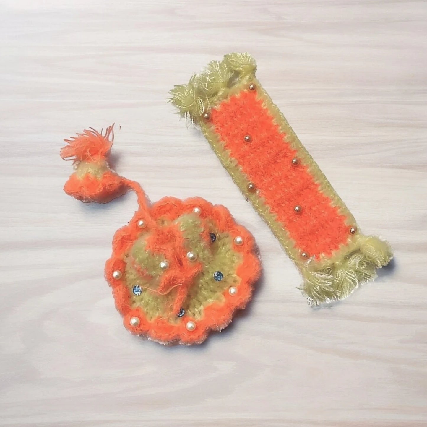 Laddu Gopal Woolen Winter Dress with Shawl | Bal Gopal Woolen Dress (Graan & Orange) | Kanha Ji Winter Dress (Size 2,4) Set of 2