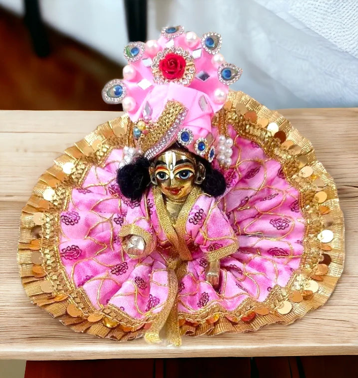 Kanha Ji/Bal Gopal Ji Fancy Beautiful Heavy Dress With Pagdi - Pink