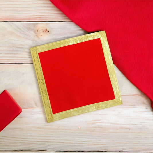 Plain Red Velvet Chowki Aasan | Red Velvet Aasan For Temple and Other Puja Rituals ( Size 24'' x 24'' Inch)