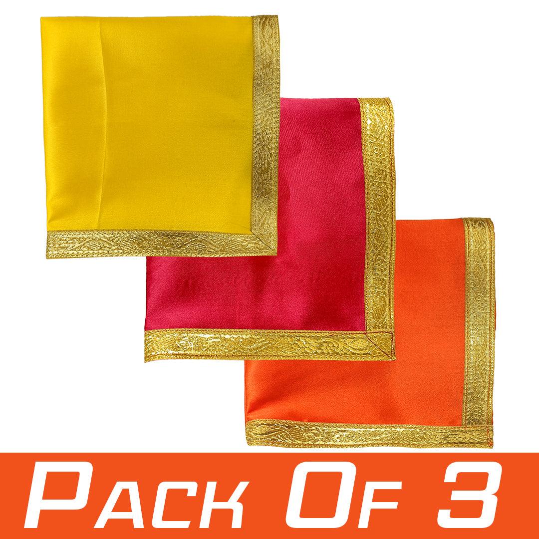Buy Puja Chowki Aasan || Pooja Cloth for Mandir || Mandir Chowki Aasan (Size- 18 * 18 Inch) Pack of 3 Piece online